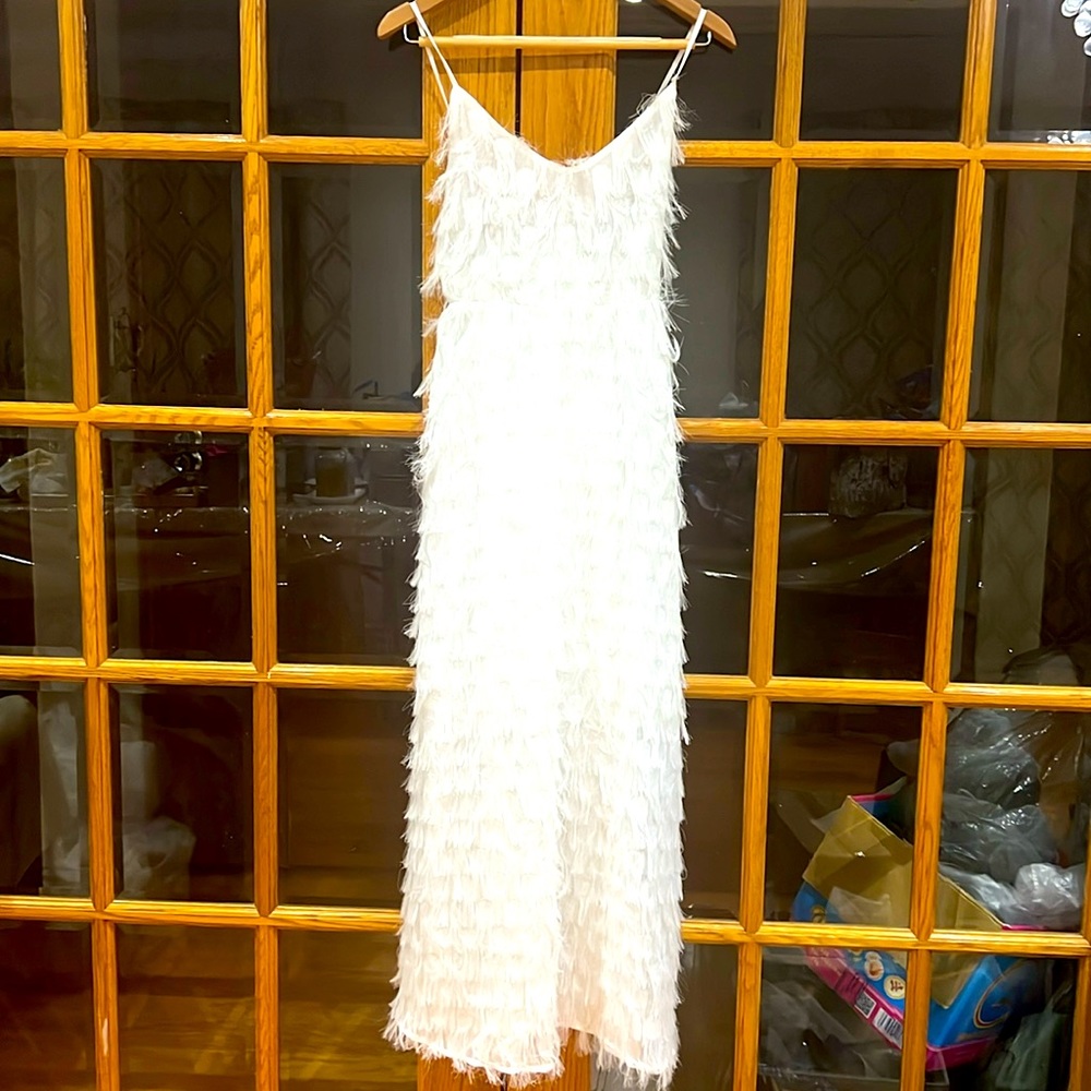 White fringe dress, size L No brand